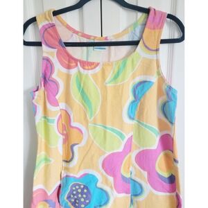 On White L Floral Midi Dress Sleeveless Colorful Casual Summer Large VTG Pockets